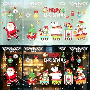 Christmas Cartoon Static‑Cling Window Stickers Santa Xmas Tree Balloon Glass Decals Home Shop Holiday Decor No‑Glue Reusable