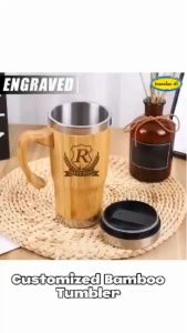 Transfer it Customized/Personalized Laser/Engrave Bamboo Mug 450ml Monogram Badge Design