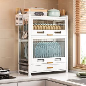 BM ตู้เก็บจาน ตะแกรงเหล็กกันสนิม 2/3 ชั้น ถาดรองหยดน้ำ แยกเก็บจาน/ชาม/ถ้วย ประหยัดพื้นที่ เก๋ทันสมัย ชั้นเก็บจานในครัว