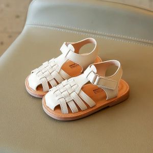 SHUNAICHI 2024 New Vintange Weave Solid Girls Sandals Closed Toe Sandals for Girl Kids Baby Flat Girls Sandals Summer Kids Shoes F02234