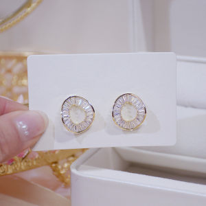 Huitan O Shaped Stud Earrings Delicate Women Wedding Ear Accessories Luxury Gold Color CZ Earrings Fashion Jewelry New Arrival