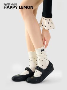 HAPPYLEMON | Summer Thin Ballet Style Womens Socks With Butterfly Knot Mid-Calf Chunky Cotton Blend Long Socks Miu Miу No-Bone Online Exclusive