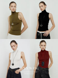 Áo Len Dệt Kim Cổ Cao Không Tay ROEYWANG Kiểu Pháp Cho Nữ Dáng Ôm Chất Liệu Polyester Mùa Hè 2025 Mặc Trong