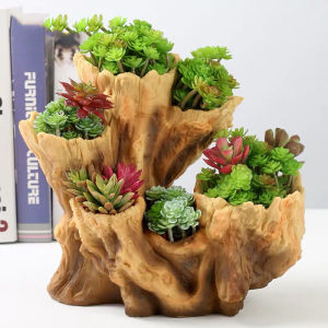 Large Diameter Creative Ceramic Non-Ceramic Potted Plants Flower Pots Imitation Wood Root Shape Multiple Mouths Multi-Layered