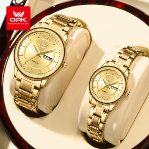 OPK Couple Watch Set Waterproof Original Luxurious Fashion High Quality Stainless Steel Watch Band Calendar Gold Quartz Watch