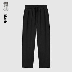 High-End Linen Mens Casual Pants Loose Wide Straight Nine-Piece Thin Long Trousers Comfortable Summer Fashionable Youthful