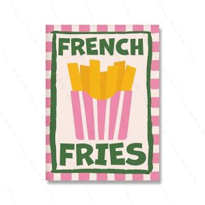สีอาหารศิลปะโปสเตอร์พาสต้าคลับภาพวาดผ้าใบผนังพิมพ์ French Fries ภาพห้องครัวสําหรับห้องนั่งเล่น Cafe Home Decor Unframed