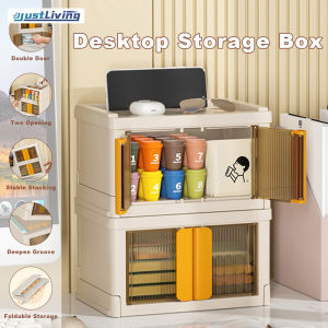 JustLiving 2.7L Single Layer Foldable Desktop Organizer Plastic Stationery Snacks Miscellaneous Storage cabinet Box No installation Desk Organisers Storage Box Space Saver