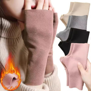 1/2pairs Autumn and Winter Warm Gloves Womens Winter German Velvet Half Finger Plus Velvet Open Finger Telefingers Gloves
