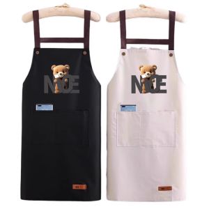 Waterproof Apron Cute Cartoon Style Kitchen Home Use New Fashion Adjustable Straps Cooking Oil Resistant No Wash Black Workwear