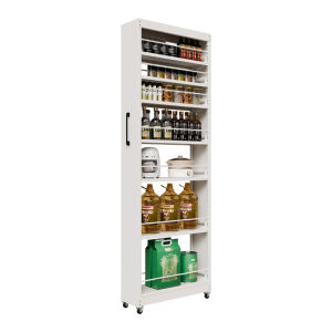 Kitchen Metal Gap Shelf Refrigerator Side Pull out Floor Standing Narrow Small Cart Gap Storage Cabinet Modern Simple Style