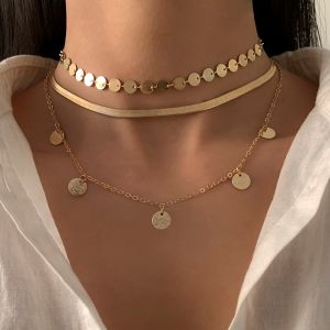 Ingemark | Vintage Flat Snake Chain Sequin Pendant Choker Necklace for Women Fashion Statement Punk Clavicle Chain Aesthetic Jewelry Gift