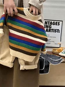 Mens and Womens Sweaters Kids New Arrival Cute Baby Sweater Rainbow Fall and Winter 2024 Bottoming Shirt Knitting Stripes Trendy Childrens Shirt