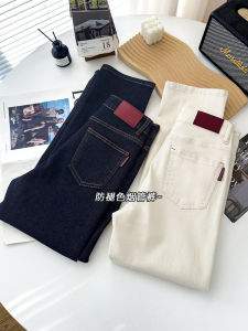 High Waist Straight Leg Denim Jeans Womens Spring Autumn Slim Fit Blue French Bread Pants Cotton Elastic Casual Jeans