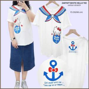 Kaos Wanita Lengan Pendek Murah (ZART677 White Hello Tee)