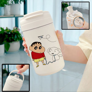 Kochava Cartoon Character Insulated Coffee Cup with Straw Student Water Bottle Dual Drinking Cap Stainless Steel Portable Thermos
