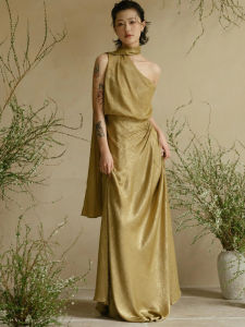 French Style Fancy Classy Light Luxury Temperament Gold Dress Morning Gowns Female Bride Wedding Banquet Evening Gown Dress