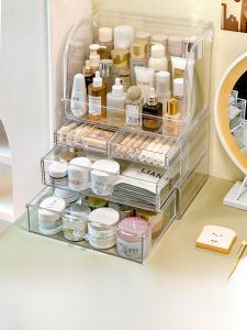 กล่องเก็บเครื่องสำอางอะคริลิกความจุขนาดใหญ่ ป้องกันฝุ่น ชั้นวางเครื่องสำอาง เครื่องสำอาง ครีมบำรุงผิว ชั้นวางเครื่องประดับ