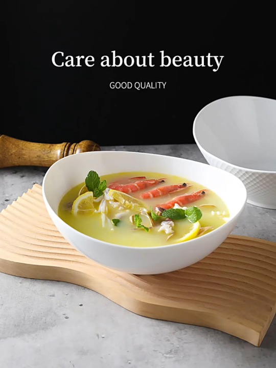 Storix Ceramic Ingot Shape Large Deep Soup Bowl Noodle Bowl Salad Bowl White Thick Porcelain Serving Bowl