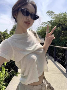 Áo Thun Tay Ngắn Cổ Tròn Mỏng Mùa Hè Cho Nữ Áo Thun Lụa Băng Dệt Kim Dáng Rộng Màu Trơn Không Có Mũ Áo Thun Thường Ngày