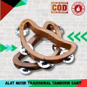 1 pcs alat musik tradisional tamborin sabit bahan kayu krecekan mainan jadul