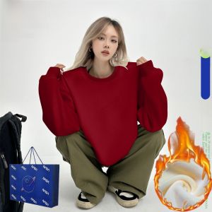 เสื้อสเวตเตอร์มีฮู้ดบุขนแกะหนาสำหรับคู่รัก ทรงหลวม แขนยาว คอตตอนผสม โพลีเอสเตอร์ ยูนิเซ็กซ์ เสื้อผ้าทำงานฤดูใบไม้ร่วง/ฤดูหนาว