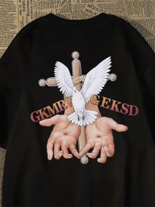 American Style High Street Pure Cotton Short Sleeve T-Shirt Men Summer Trendy Loose Heavy Half Sleeve Oversize Top