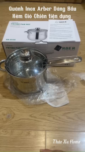 Quánh Inox 304 Kèm Rổ Chiên Arber AN-02VH/ AN-04VH Dáng Bầu Chiên Ngập Dầu Luộc Rau Củ Cực Tiện