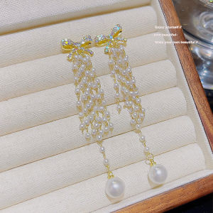 ต่างหูรูปผีเสื้อชุบทอง 925 เครื่องประดับแฟชั่นระดับไฮเอนด์ เครื่องประดับหูแบบใหม่ หรูหรา ตกแต่งด้วยมุก ต่างหูแบบห้อย