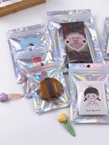 Holographic Resealable Ziplock Mylar Bags For Candy Tea Jewelry And Beauty Item Storage