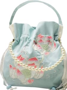 Retro Suzhou Embroidery Hanfu Handbag Pearl Drawstring Crossbody Bag Daily Match Plant Floral Artistic Style Small Square Bag