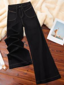 Quần Jeans Ống Thẳng Lót Lông Cừu Cạp Cao Cho Nữ Quần Jeans Denim Dày Thời Trang Xuân Thu Quần Ống Rộng Ôm Dáng