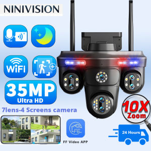 NINIVISION 7-Lens 35MP CCTV | 4K 4-Screen View | 10X Zoom AI Tracking | WiFi/IP66