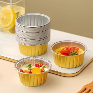 Air Fryer Paper Cups Aluminum Foil Bowls Reusable Cake Pudding Cups Steamed Cake Cups Disposable Tableware round Shape