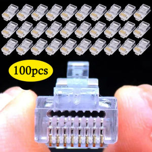 100Pcs/Lot RJ45 CAT6 CAT5e Pass Through Connectors Crystal End Gold-Plated 8P8C Crimp UTP Standard Ethernet Network Modular Plug