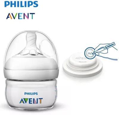 Philips Avent Natural Pure Glass Bottle 2oz/60ml Single Pack Free 1 Sealing Discs Single Pack