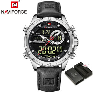 NAVIFORCE Top Luxury Brand Business Mens Watch Leather Strap Digital Quartz 30M Waterproof Multifunction Light Clock Men Watch