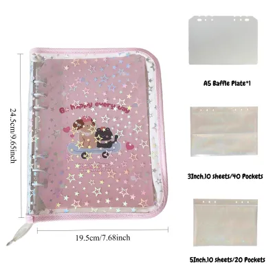 Clear A5 Sticker Album with Blank Release Paper and Pocket Cute Dog Print Photo Storage Album Sticker Storage Organizer