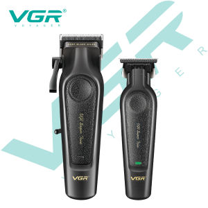 VGR V-197&995 high-end hair clipper two-piece set metal leather body electric push shear LED digital display oil head carvin