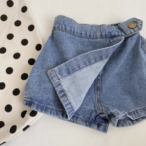 Girls Denim Shorts 2025 Summer New Style Versatile Childrens Korean Version Button Short Pants Baby Washed Jeans Kids Clothing