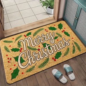VIKAMA Merry Christmas Coir Doormat Christmas Tree Pattern Non Slip Welcome Entrance Rug Holiday Front Door Mat Indoor Outdoor