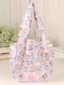 กระเป๋าเดินทางขนาดกลางแบบพับได้ ผ้าใบสีเขียวสำหรับใส่ของใช้ในชีวิตประจำวัน กระเป๋าใส่อาหารและถ้วยน้ำแบบสะพายข้างแบบเดี่ยว กระเป๋าผ้า Chiikawa