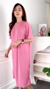 QR - REC OOTD MIDI DRESS WANITA LENGAN PENDEK KRIWIL / Daster Martha Mini Dress Wanita RIB Knit / PAKAIAN WANITA DRESS KASUAL