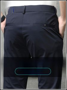 ROMON | Lomon Mens Summer New Ice Silk Elastic Loose Straight Business Casual No Ironing Long Pants Thin Fashion Urban Style