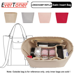 EverToner for LONGCHAMP Replay Handbag Inner Bag Satin Insert Bag for Tote Bag Lining Partition with Zipper Travel Inner Purse Portable Cosmetic Bags Storage