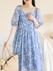 Elegant Summer New Style Large Size Cheongsam Dress Ethereal Fairy Atmosphere Long Skirt Retro High Waist Floral Print Gown