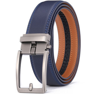 Click Belts for Men Luxury Brand Designer Fashion Automatic Buckle Genuine Leather Mens Belt Male Jeans Waist Strap Blue 3.5 cm