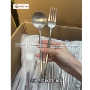 Preemperth-304 ช้อนส้อม สแตนเลส ขัดด้าน ชุด Home Hotel Western บนโต๊ะอาหาร