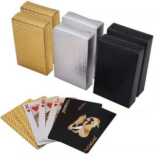 [A D]24K Gold Waterproof Playing Cards Plastic Poker Game PET Table Games Halloween Christmas Family Game Nights Board Game Gift