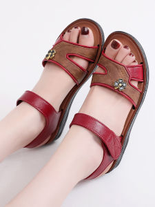 New Arrival Ladieswear Sandals Wedge Summer Plastic Middle-Aged Womens Shoes Plaid Flats Casual Outdoor Breathable Peep Toe Velcro